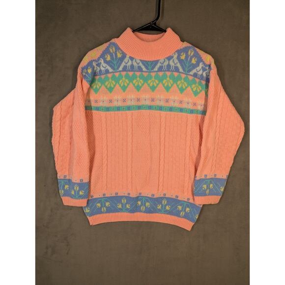 Gitano Sweater Women's Medium Pink Acrylic Hearts Ducks Flowers Retro Vintage - Picture 1 of 10